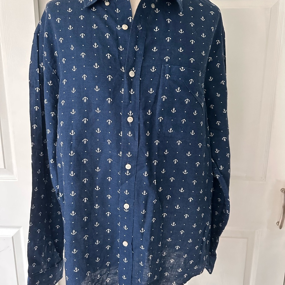 Nautical Blue Anchor Print Men's Shirt